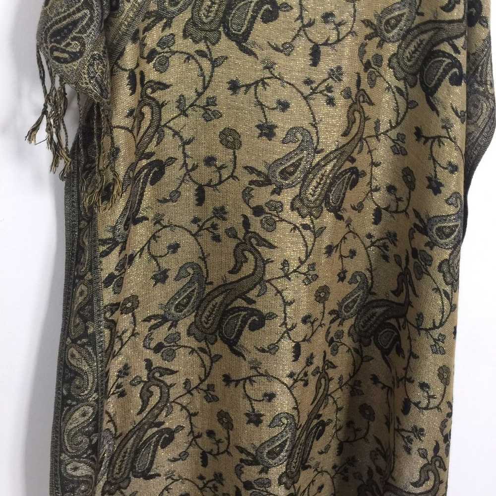 Vintage Gold Paisley Pashmina Silk Scarf - image 6