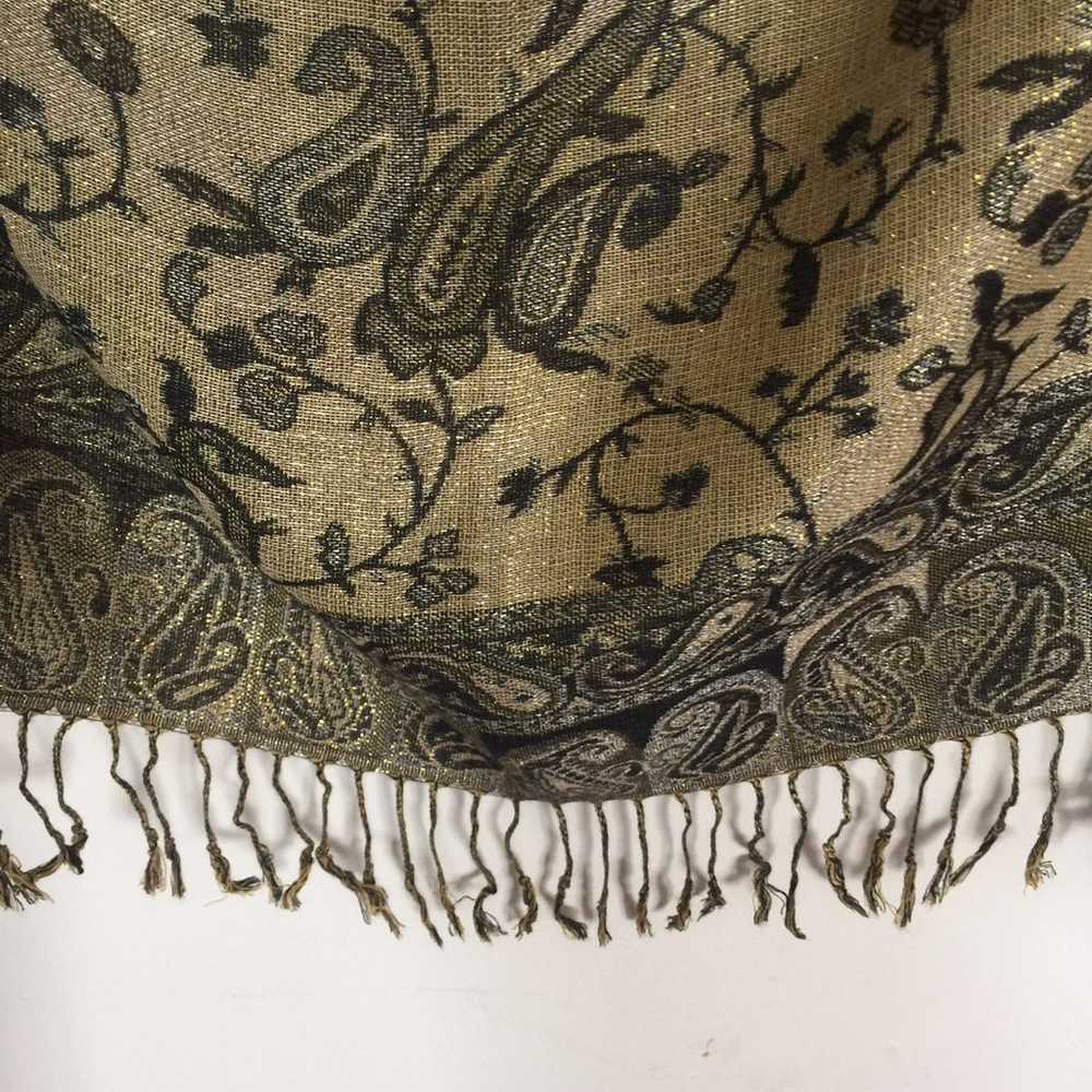 Vintage Gold Paisley Pashmina Silk Scarf - image 7