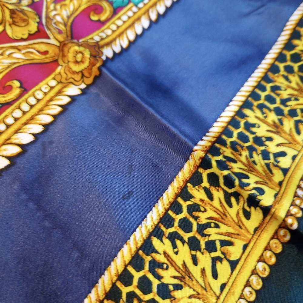 Vintage Fruit Floral Blue and Gold Knot Silk Scar… - image 4