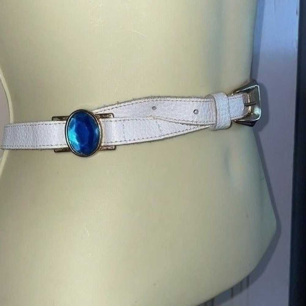 Vtg 70s/80s white leather belt with multi colored… - image 3