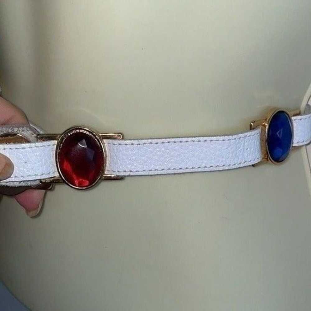 Vtg 70s/80s white leather belt with multi colored… - image 5