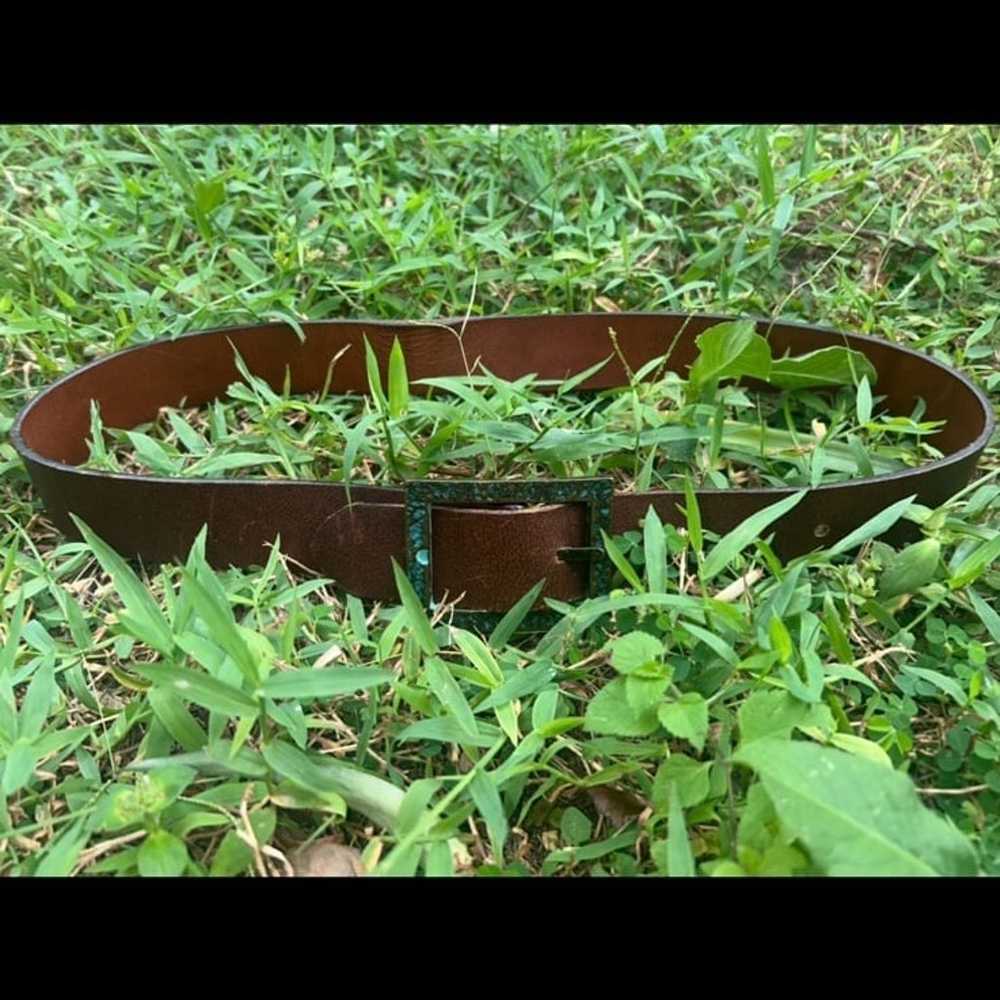 Leather Belt with Turquoise features on Belt Buck… - image 1