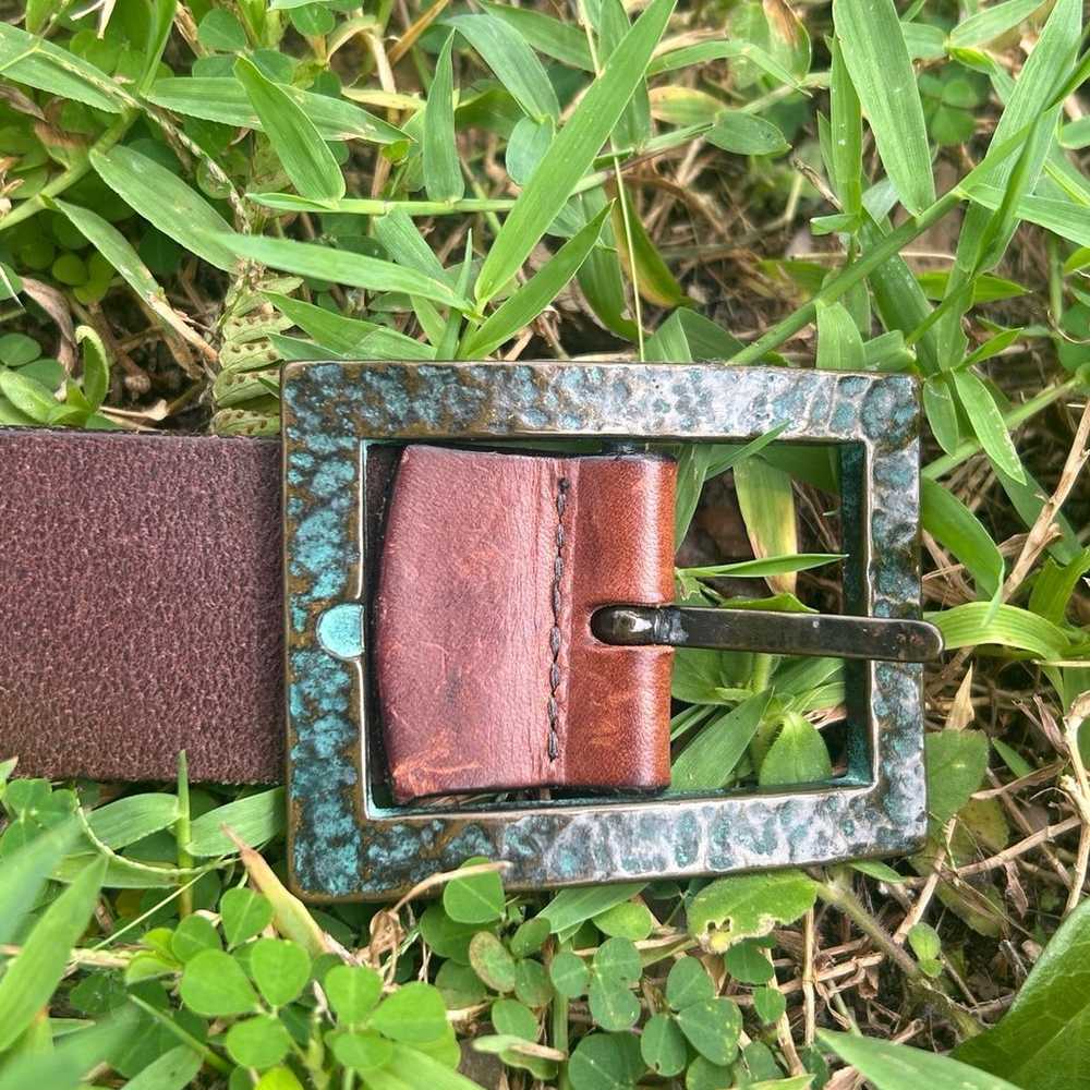 Leather Belt with Turquoise features on Belt Buck… - image 2