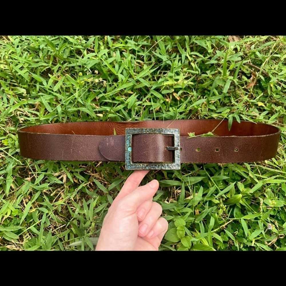 Leather Belt with Turquoise features on Belt Buck… - image 3