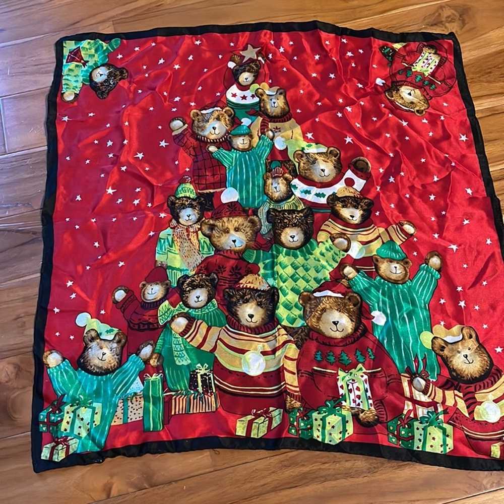 Silk scarf Christmas bears and presents. Elaine G… - image 2