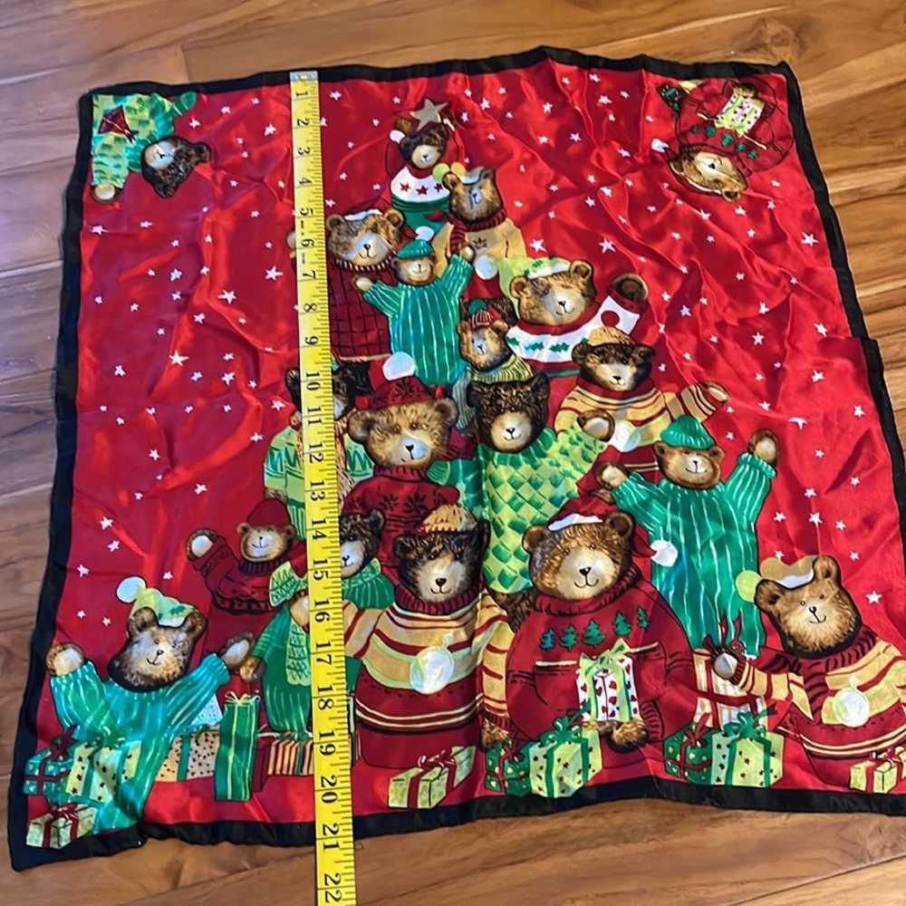 Silk scarf Christmas bears and presents. Elaine G… - image 4