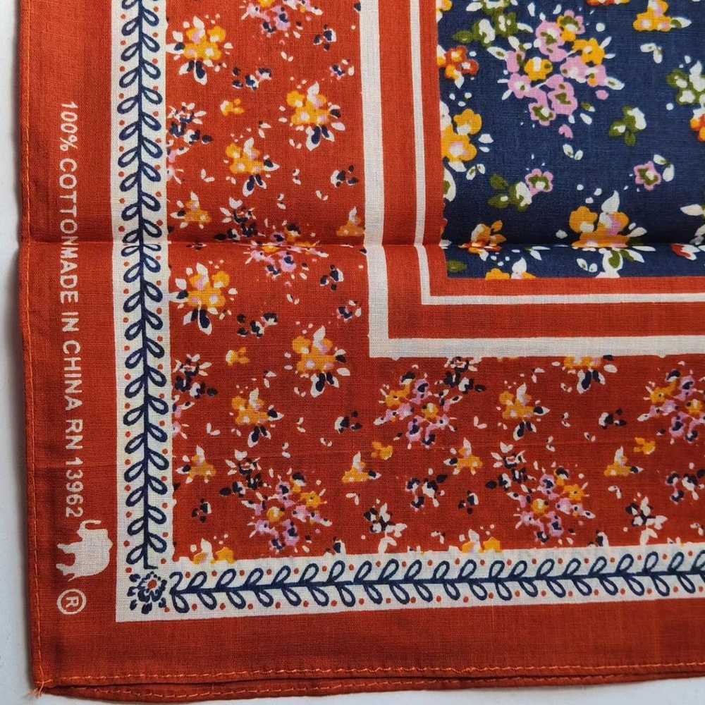 Vintage Folk Art Bandana - orange & blue floral - image 1