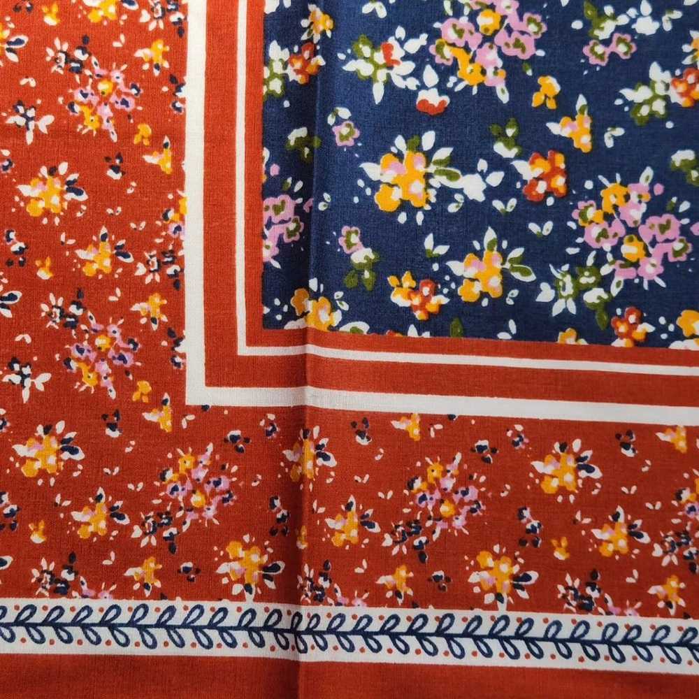 Vintage Folk Art Bandana - orange & blue floral - image 2