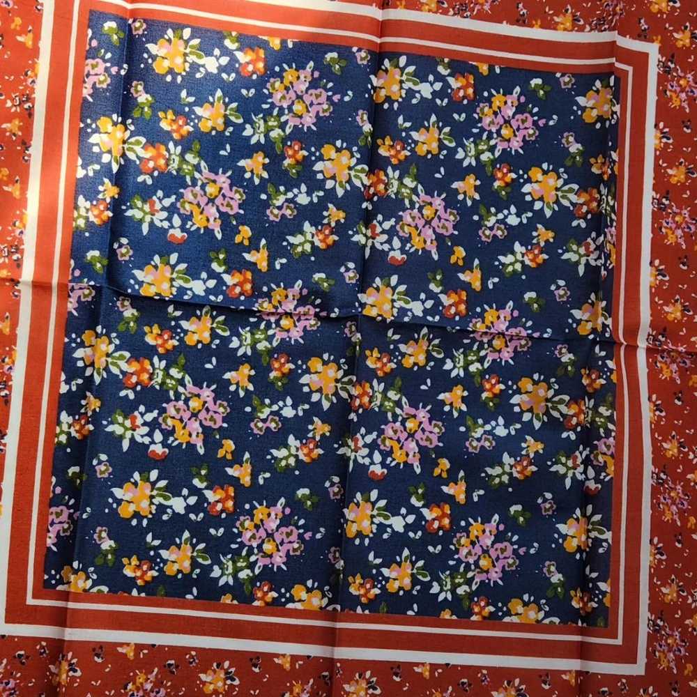 Vintage Folk Art Bandana - orange & blue floral - image 3