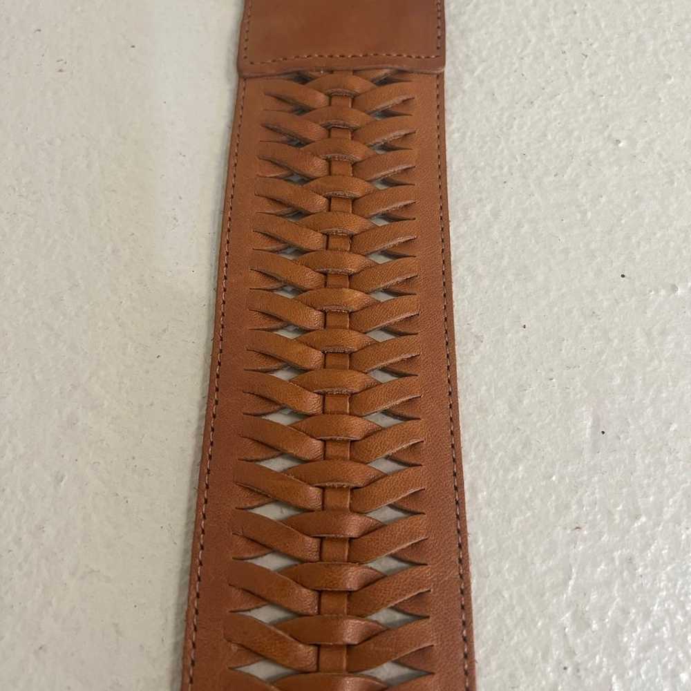 Vintage Y2K Woven Leather Wide Waist Belt Brown B… - image 3