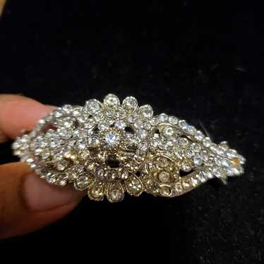 Silver Sparkling Bridal Hair Barrette 3" - image 1