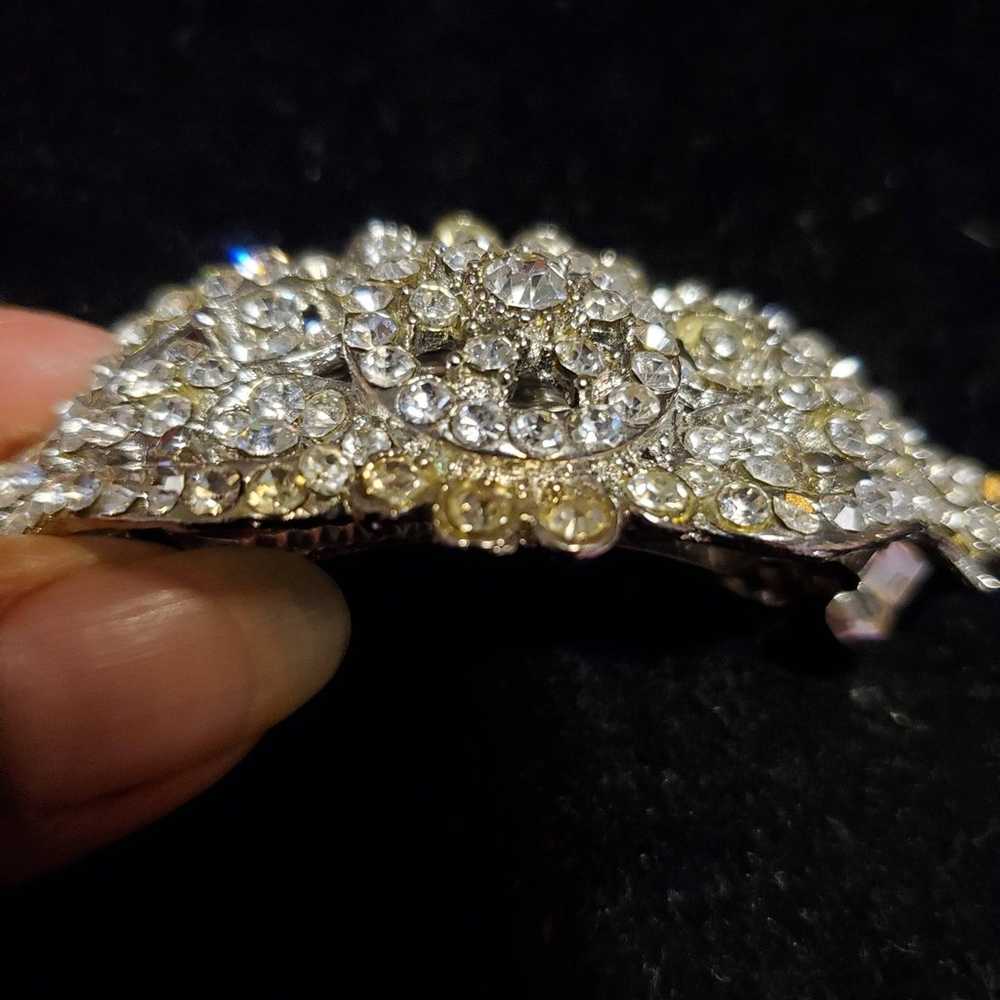 Silver Sparkling Bridal Hair Barrette 3" - image 3