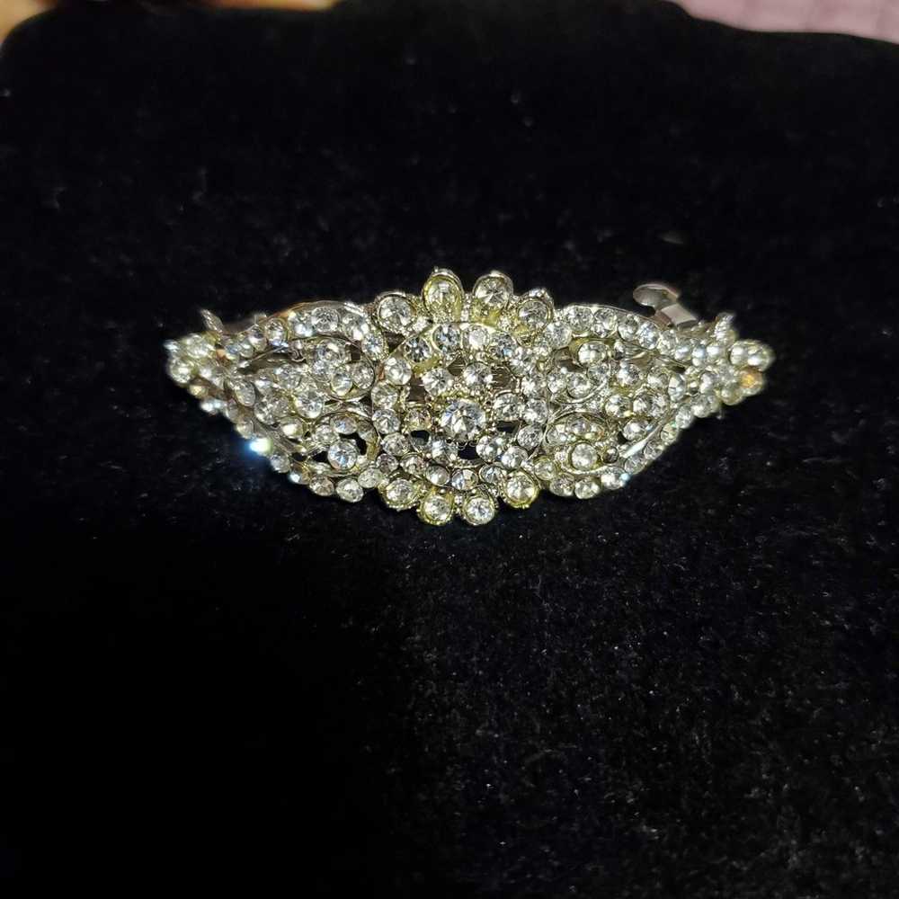 Silver Sparkling Bridal Hair Barrette 3" - image 8