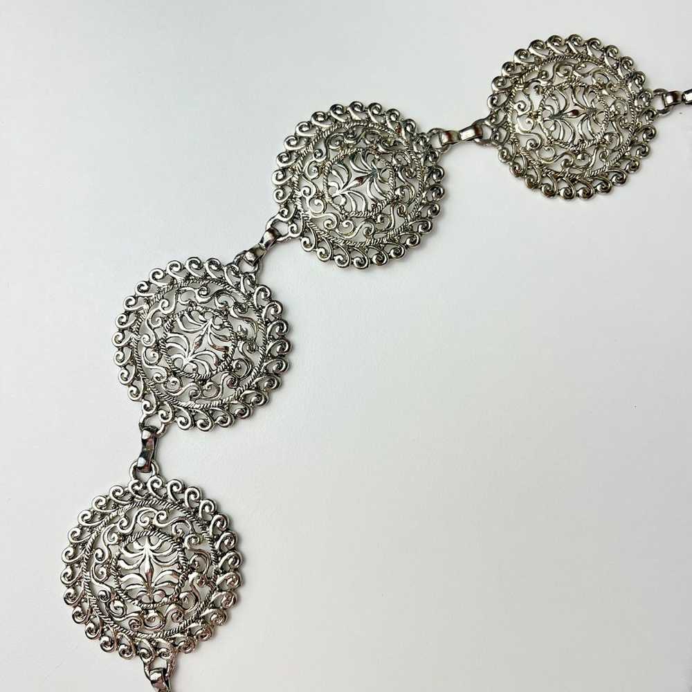 VINTAGE Filigree Medallion Concho Metal Chain Bel… - image 7