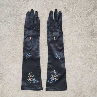 Vintage Black Floral Gloves NEW Never Worn