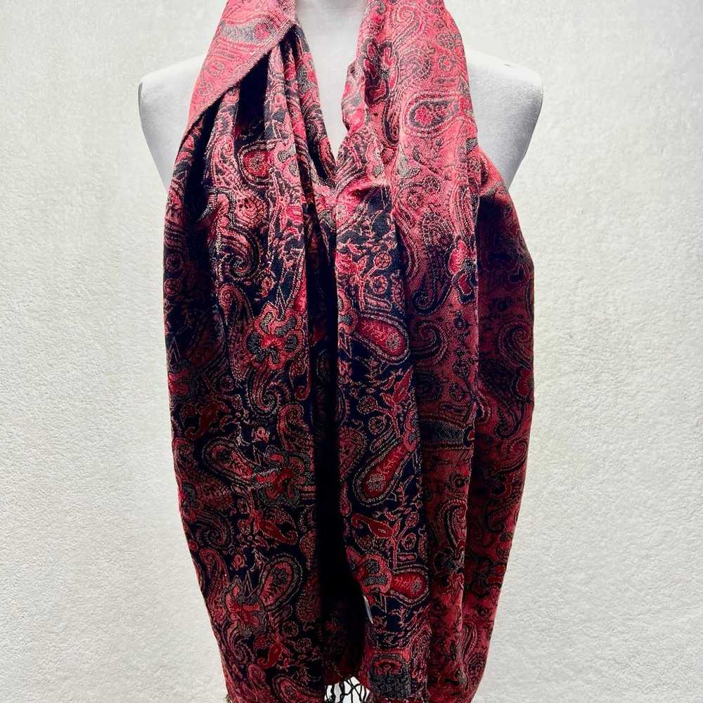 Vintage Pashmina Fringed Silk Scarf Wrap Paisley … - image 1