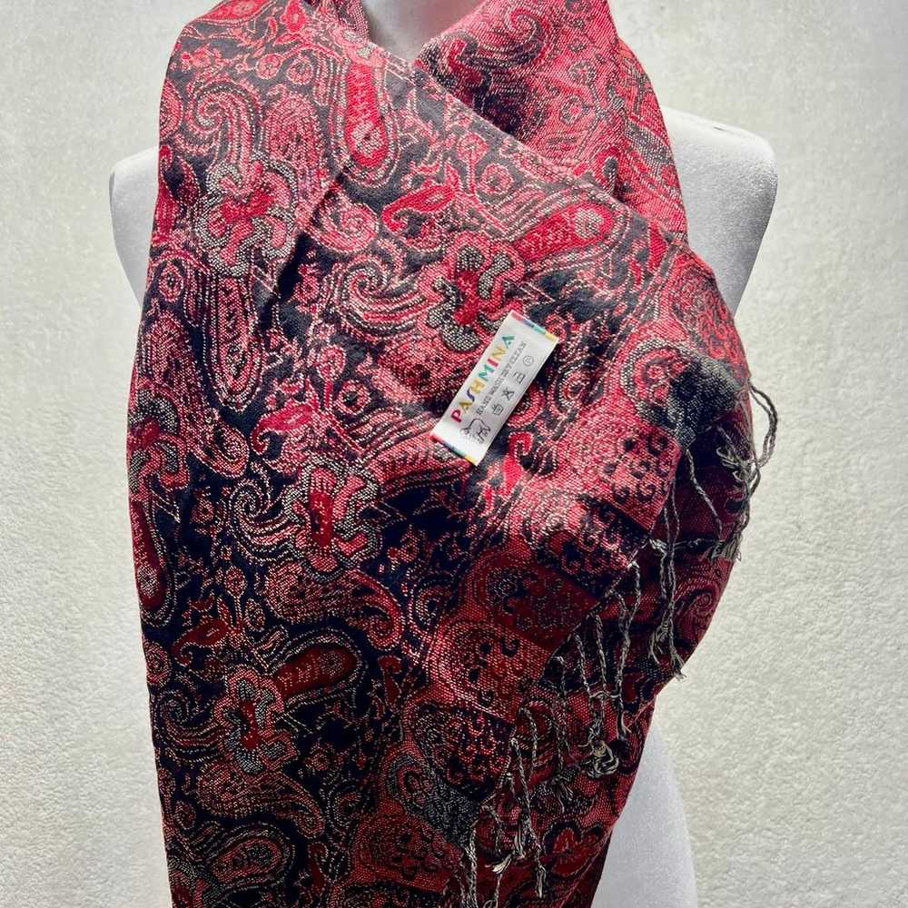 Vintage Pashmina Fringed Silk Scarf Wrap Paisley … - image 2