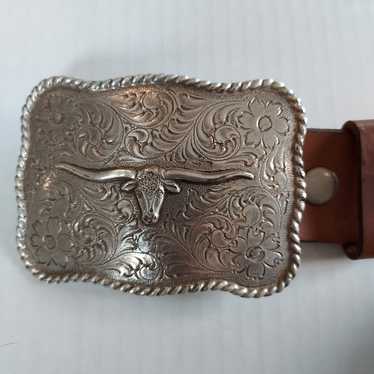 Vintage Bull Silver Square Brown Genuine Leather B