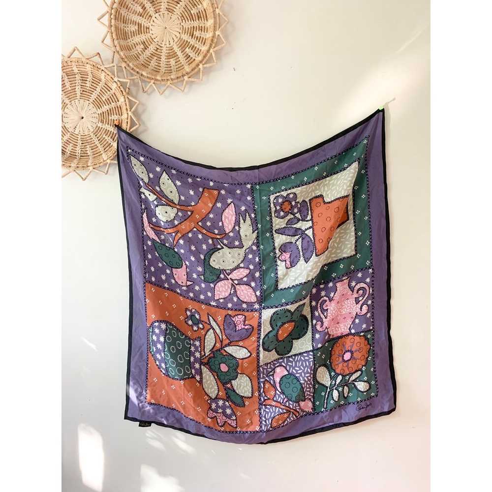 CORNELIA JAMES vintage Silk square patchwork purp… - image 1