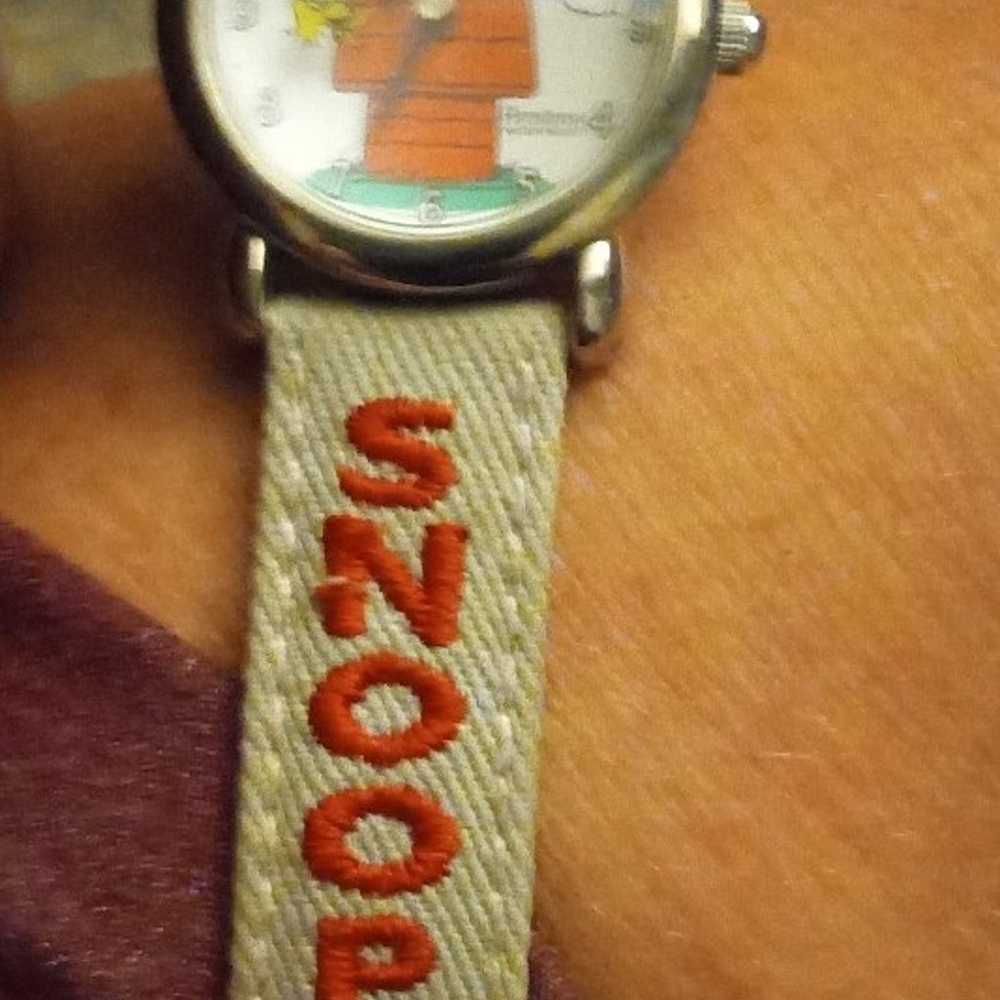 Watchvintage Snoopy watch with embroidered burlap… - image 1