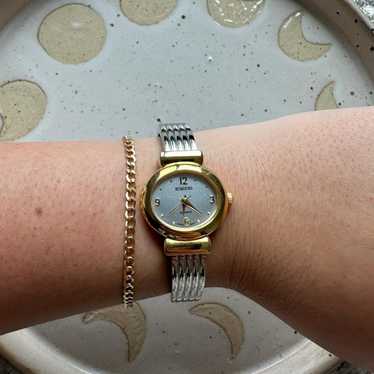 Vintage mixed metal oval cuff watch