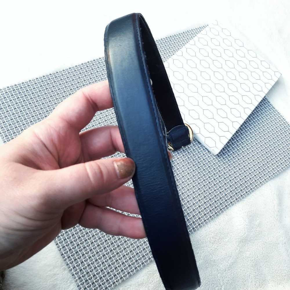 Vintage 90's Round Brass Buckle Leather Belt Navy… - image 7