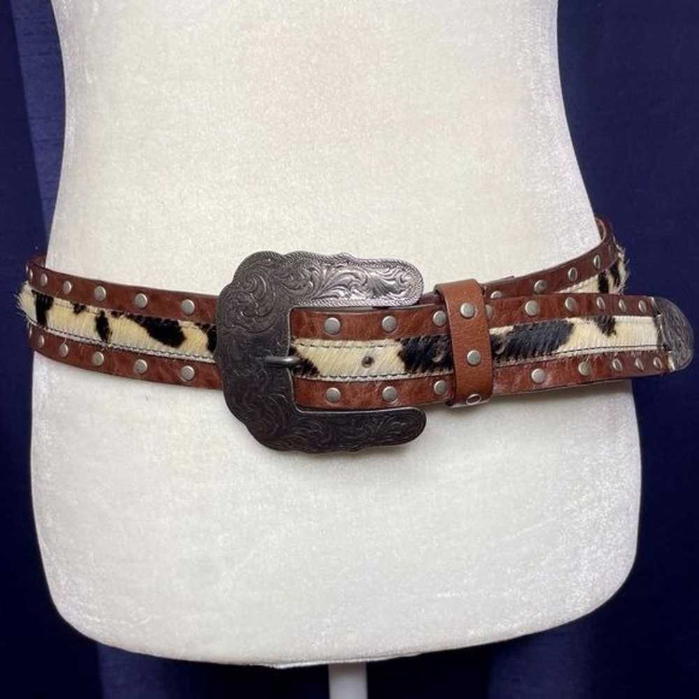 90s Leather Pony Hair Western Belt - image 1