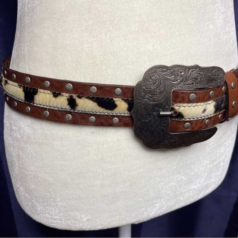 90s Leather Pony Hair Western Belt - image 2