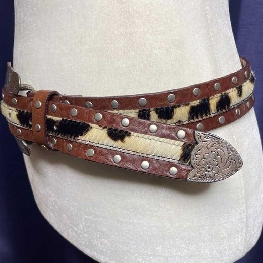 90s Leather Pony Hair Western Belt - image 3