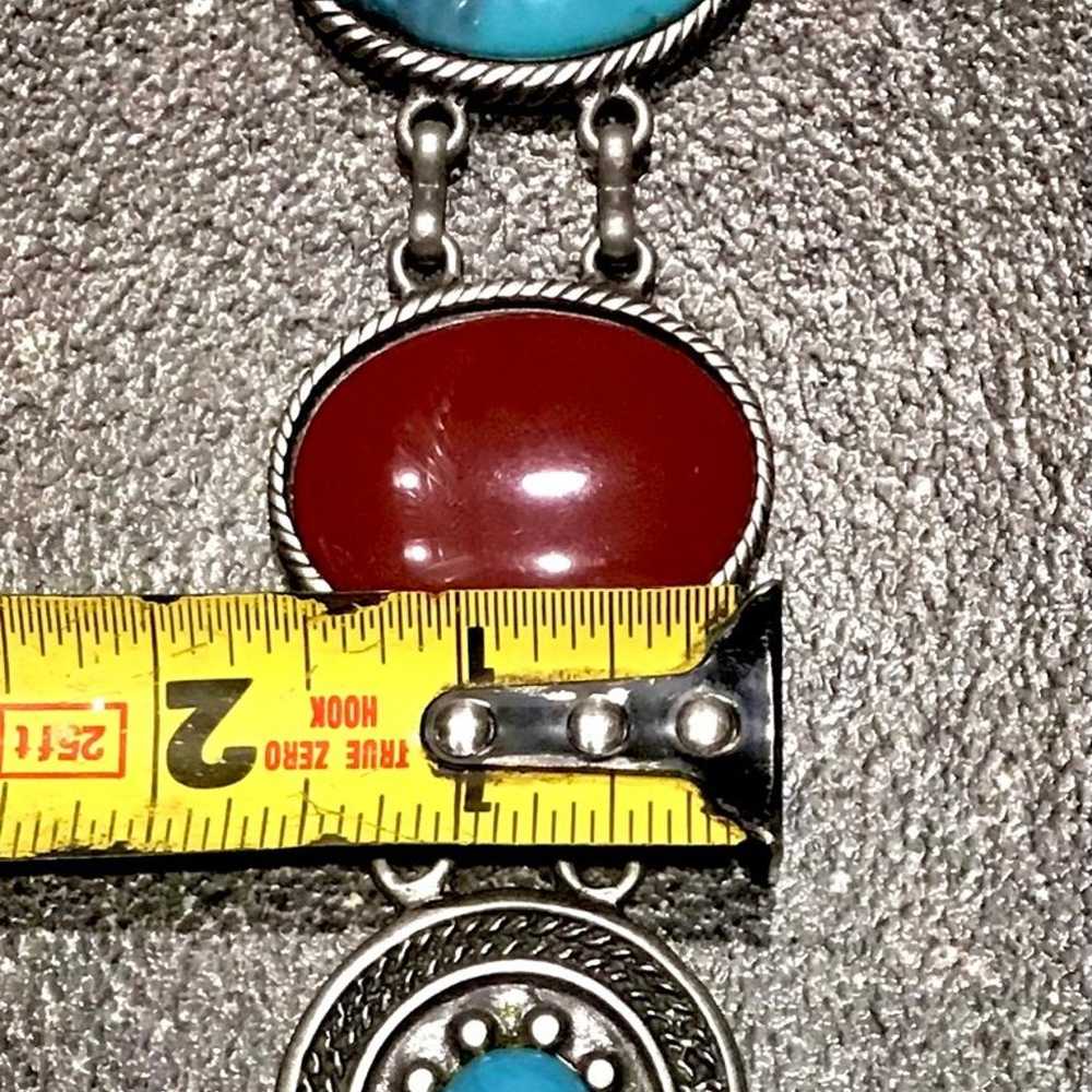 Turquoise And Coral Vintage Silver Belt - solid -… - image 10