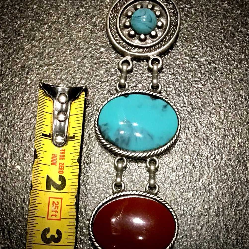 Turquoise And Coral Vintage Silver Belt - solid -… - image 12