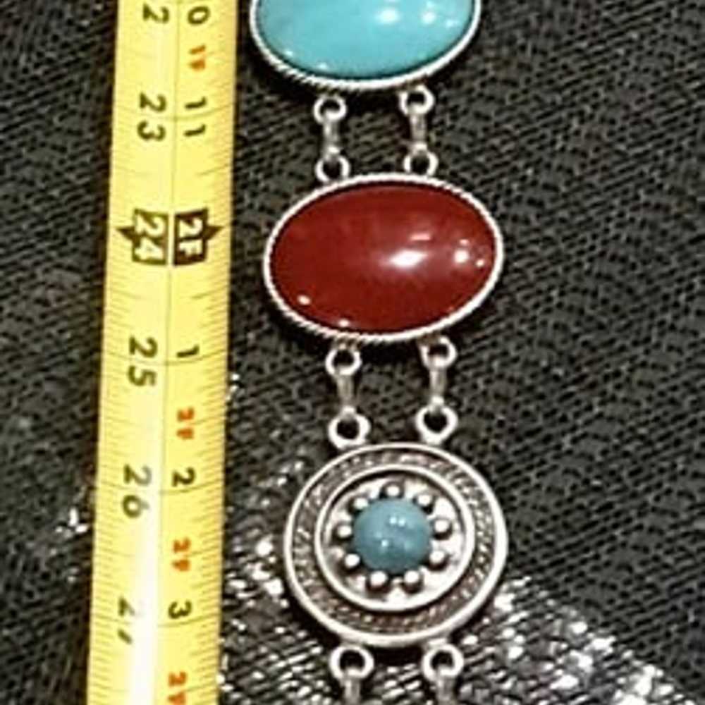 Turquoise And Coral Vintage Silver Belt - solid -… - image 4