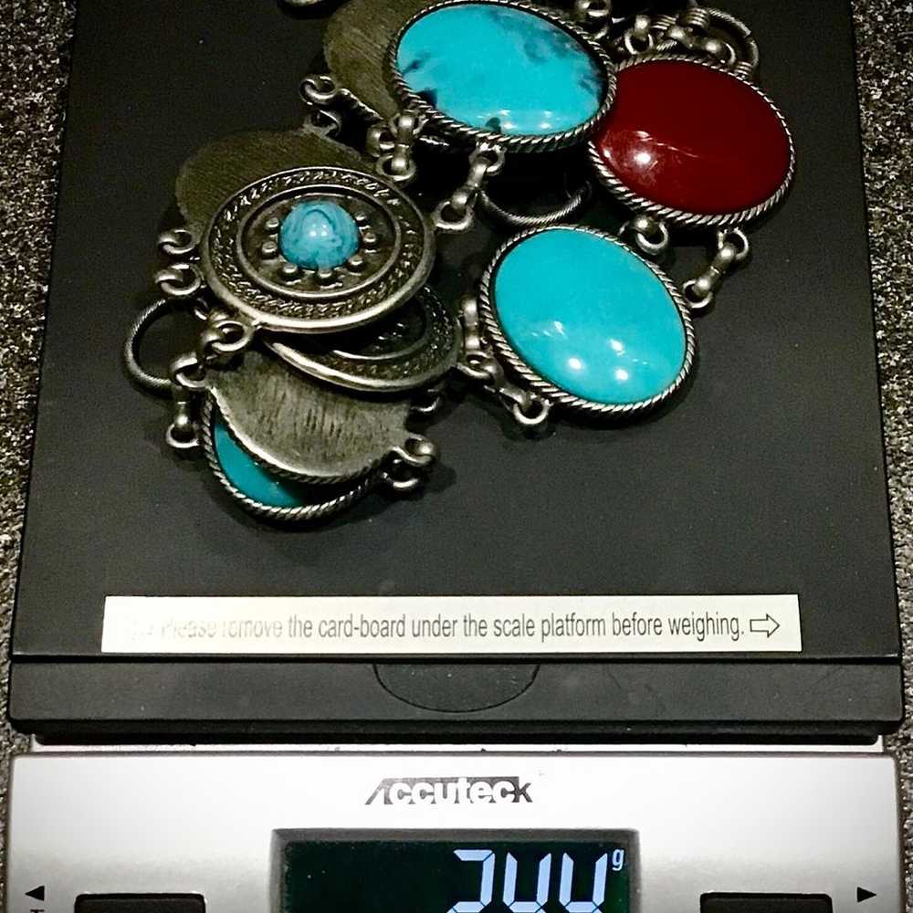 Turquoise And Coral Vintage Silver Belt - solid -… - image 9