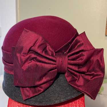 Burgundy and Gray Classy Beautiful Wool Cloche Ha… - image 1