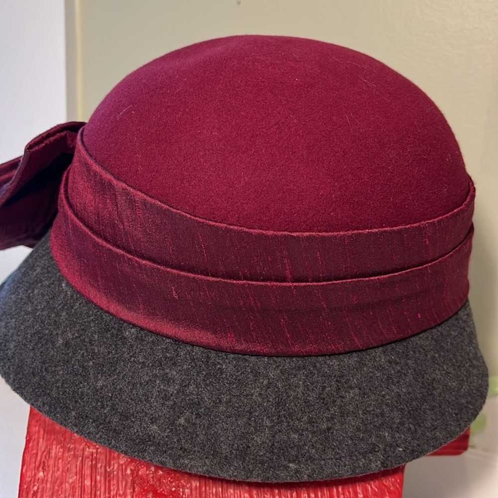 Burgundy and Gray Classy Beautiful Wool Cloche Ha… - image 2