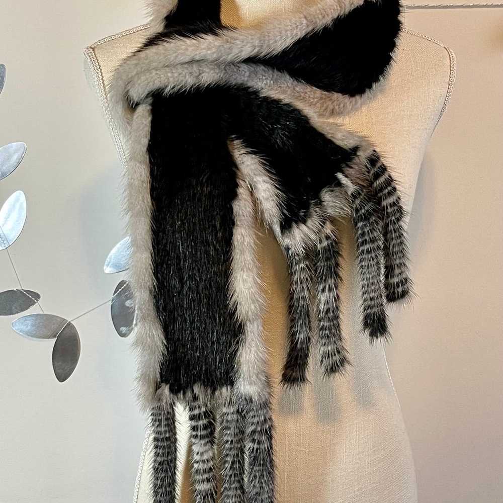 Vintage Genuine Fur Black Gray Stole Scarf Wrap - image 1