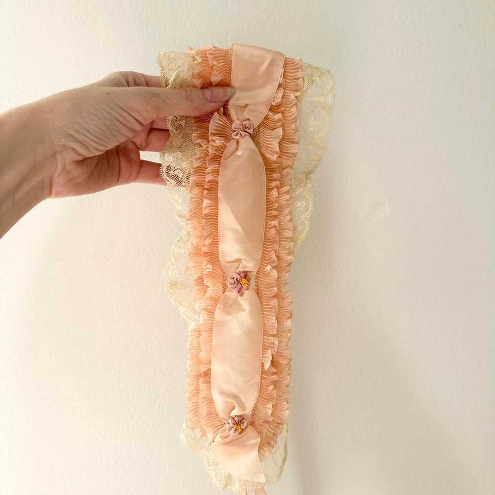 Antique 1920s Peach Pink Frilly Bandeau Headband - image 5