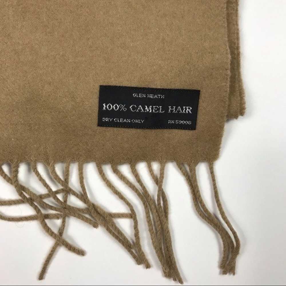 Glen Heath Vintage Tan Camel Hair Fringe Scarf - image 4