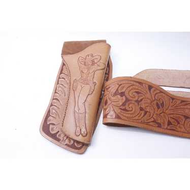 Gun Holster Leather, Floral, Belt, Stamped Leathe… - image 1