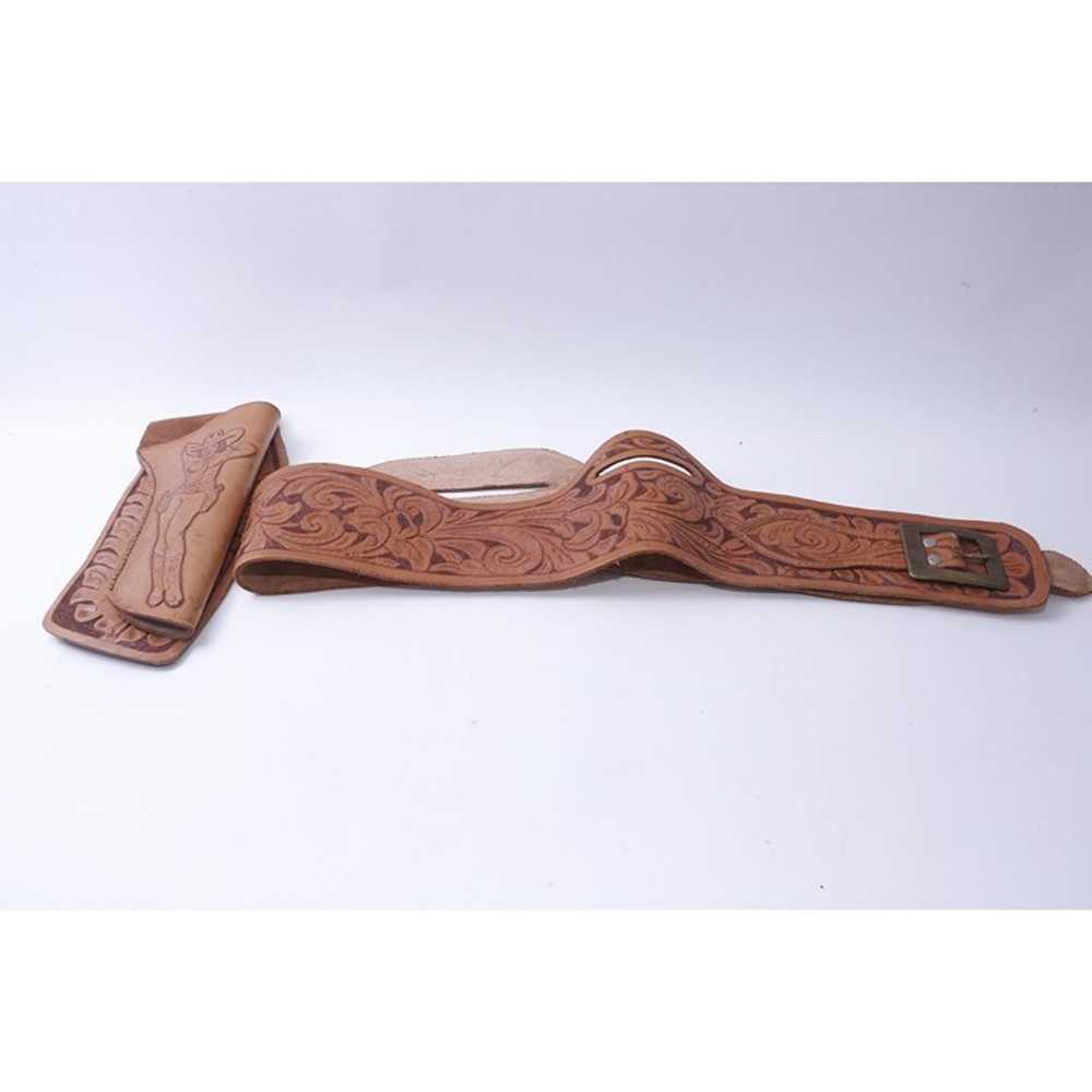 Gun Holster Leather, Floral, Belt, Stamped Leathe… - image 2