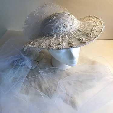 Shops Vintage 1970/80s White Wedding Wide Brim Hat&Veil