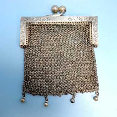 Antique Sterling Silver Chatelaine Finger Purse C… - image 1