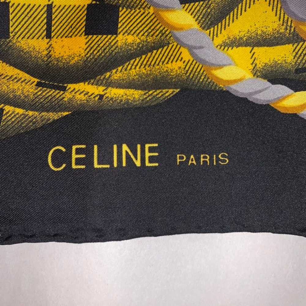 CELINE gold/black silk twill tartan plaid Macadam… - image 10