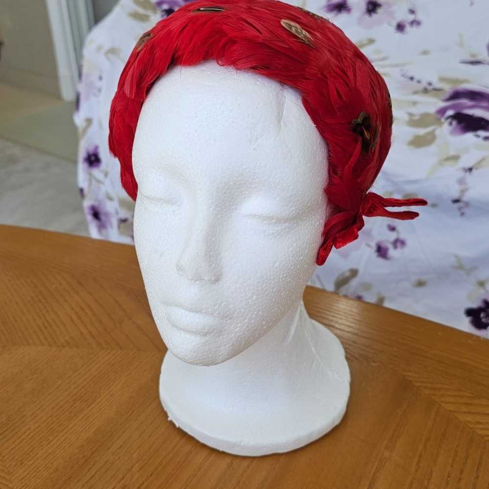 Vintage Red feather headband Hat - image 1