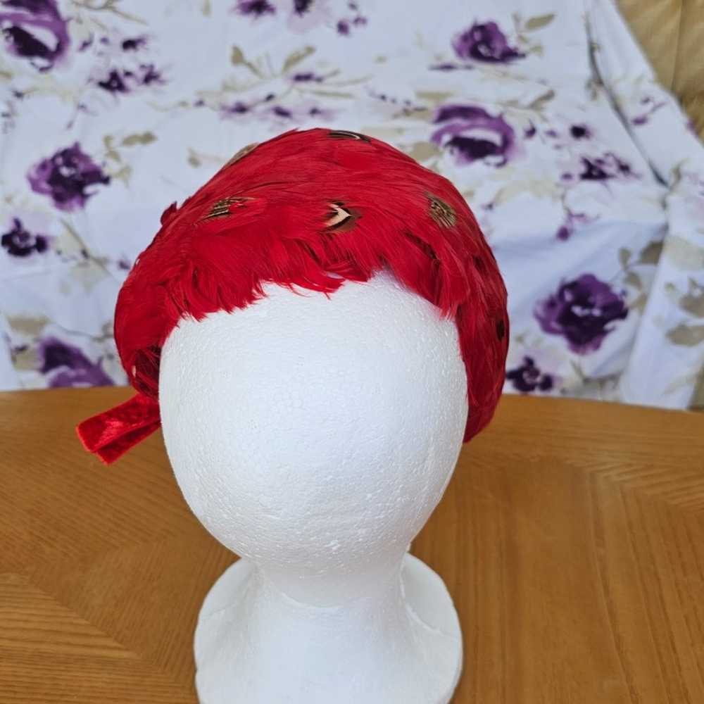 Vintage Red feather headband Hat - image 2