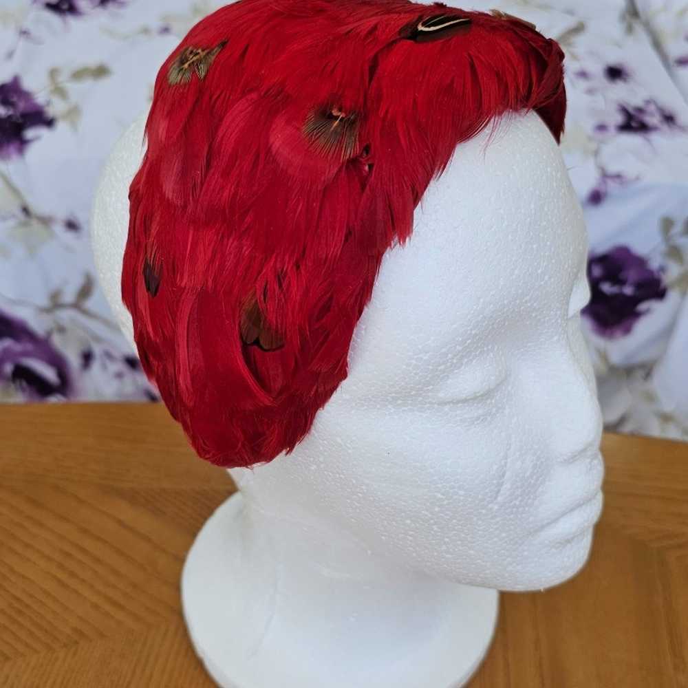 Vintage Red feather headband Hat - image 3