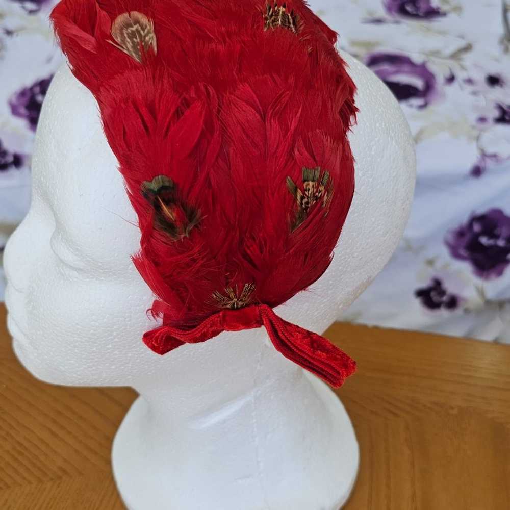 Vintage Red feather headband Hat - image 4