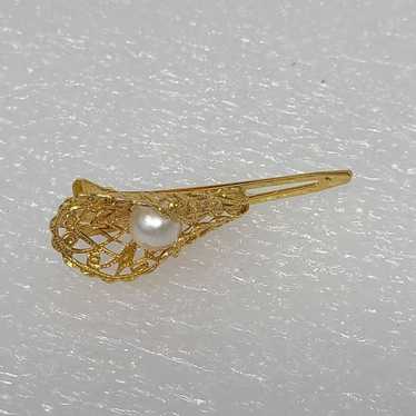 Vintage Gold Tone Hair Barrette W/Pearl - image 1