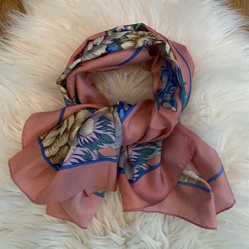 Vintage Morsly NY Satin Bubblegum Pink Floral Sca… - image 2