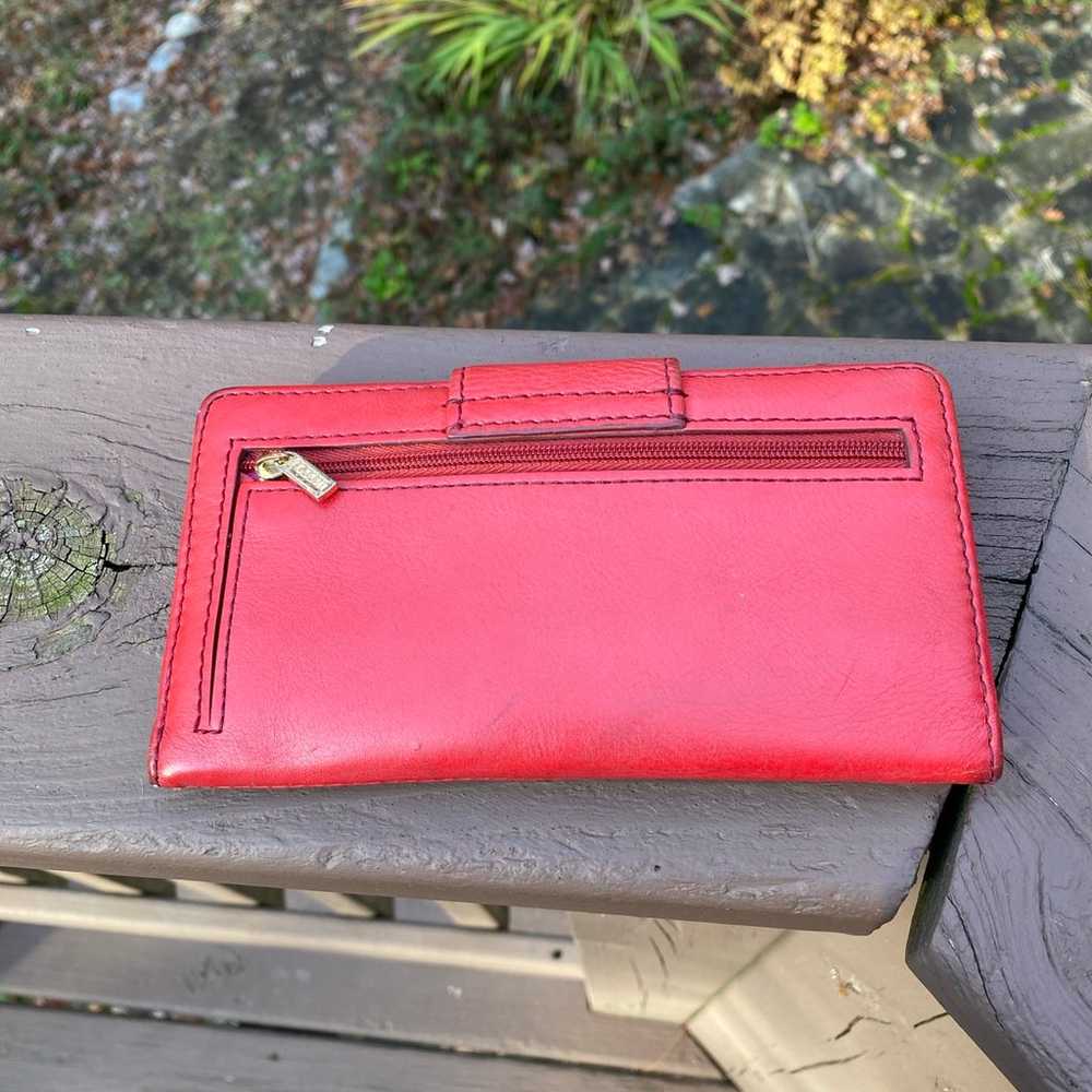 Vintage Solid Red Fossil Cow Hide Leather Wallet/… - image 2